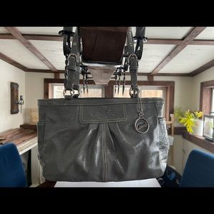 Coach Gray Patent Leather Tote with Signature Charm